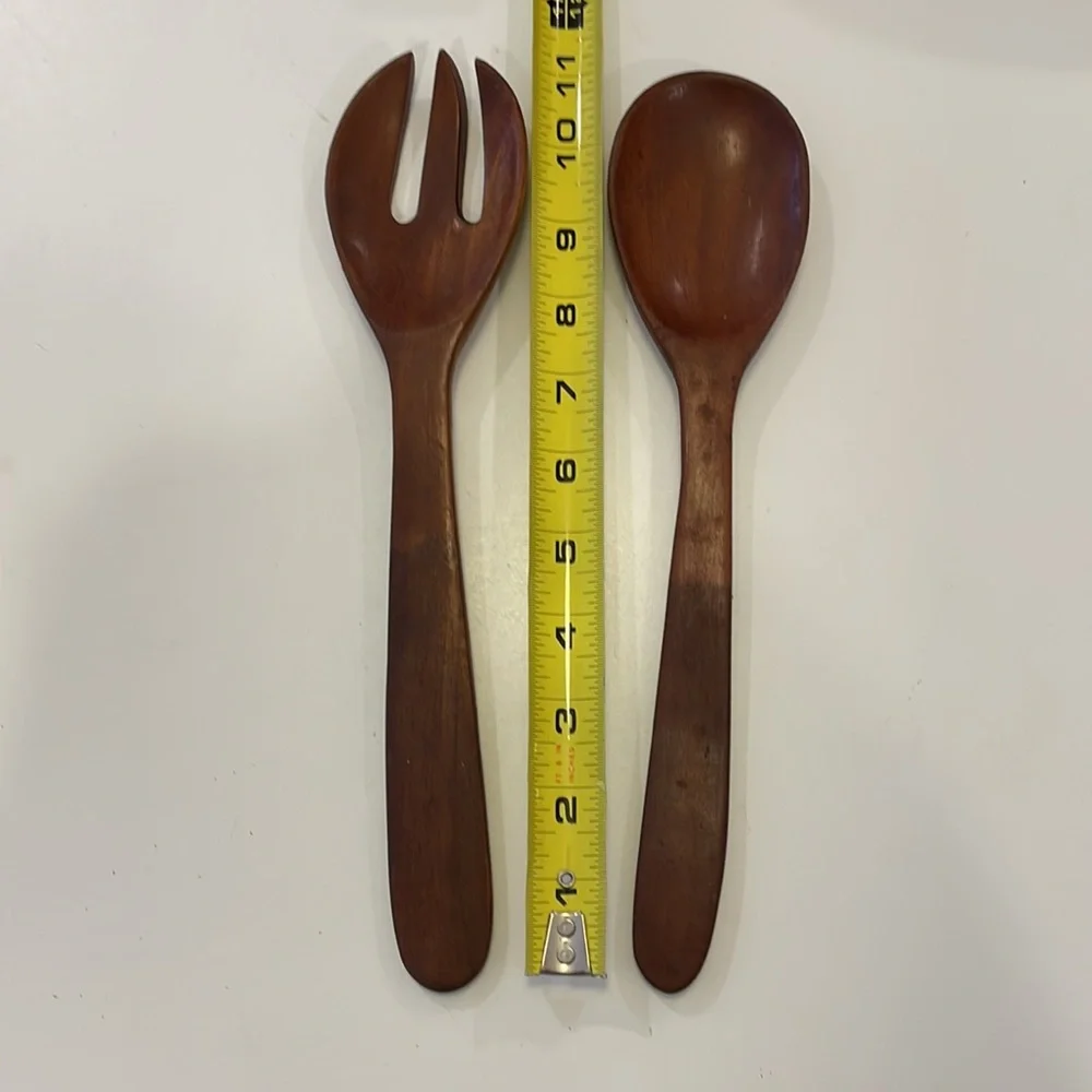 Vintage wooden salad serving utensils. 1960s